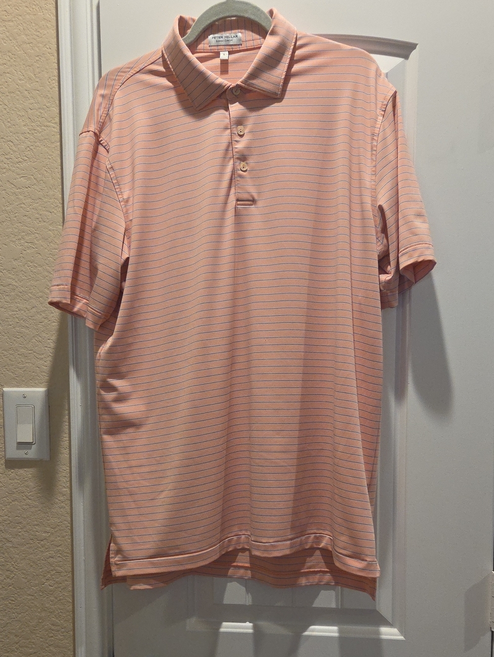 Peter Millar Peach-Pink Thin-Striped Performance Polo